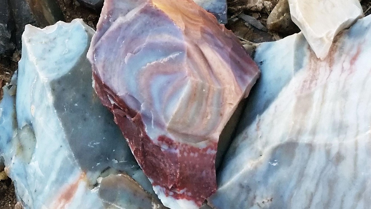 A sample of Alibates Flint showing its varied coloration.